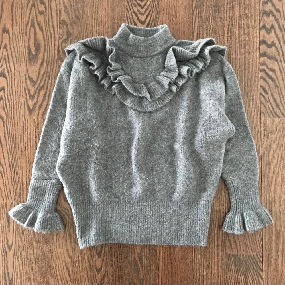 ZARA Grey Wool Blend Flounce Sweater
